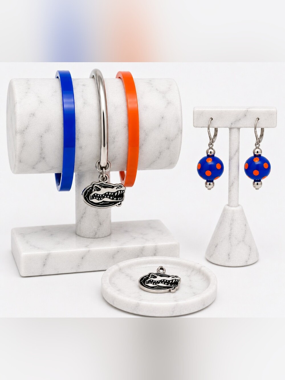 University of Florida UF Gator Charm Earrings Bracelets Set Orange Blue
